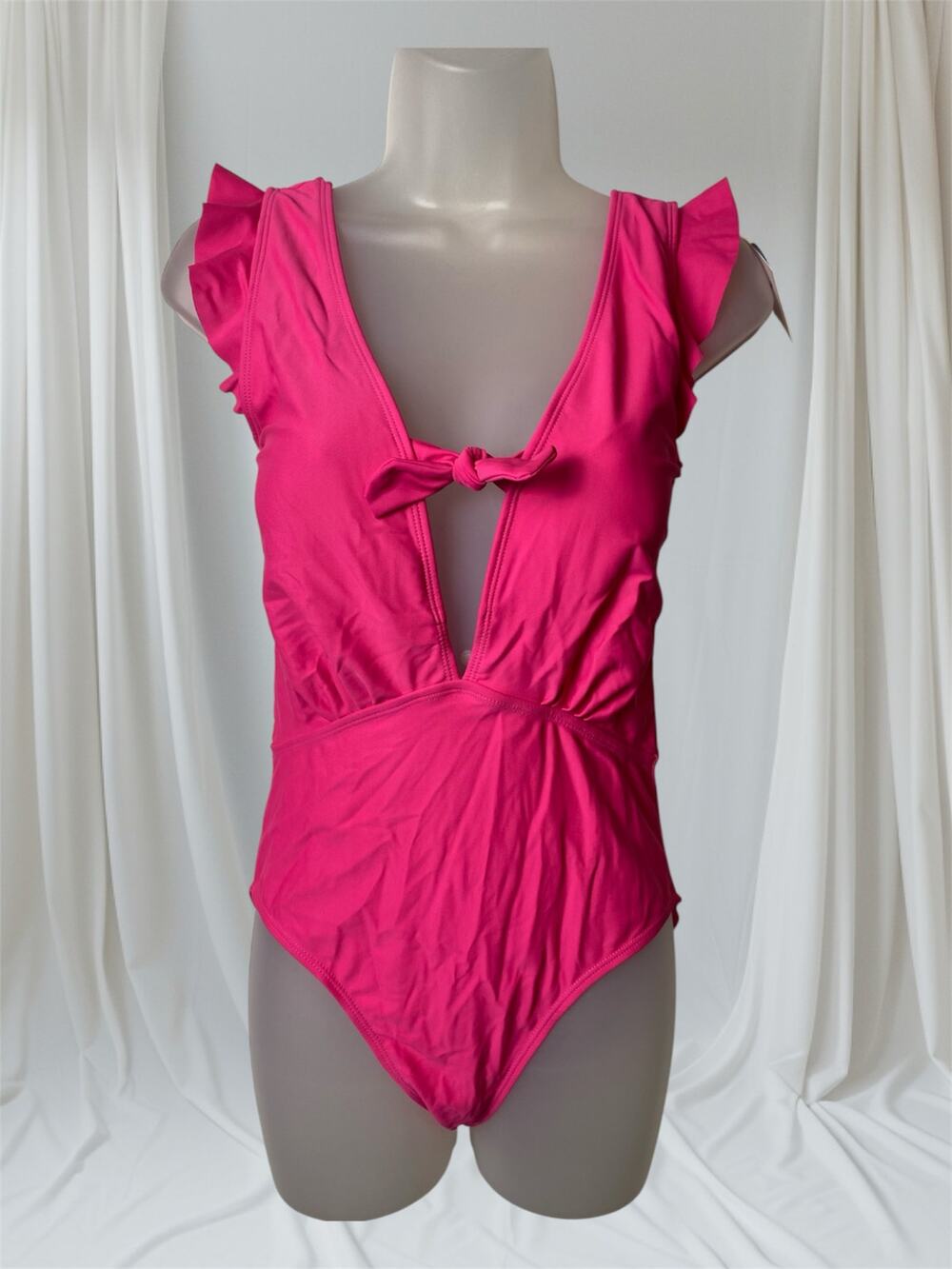 Marina West Hot Pink Tie Breast Plunge Ruffle Swimsuit Size Women's Medium